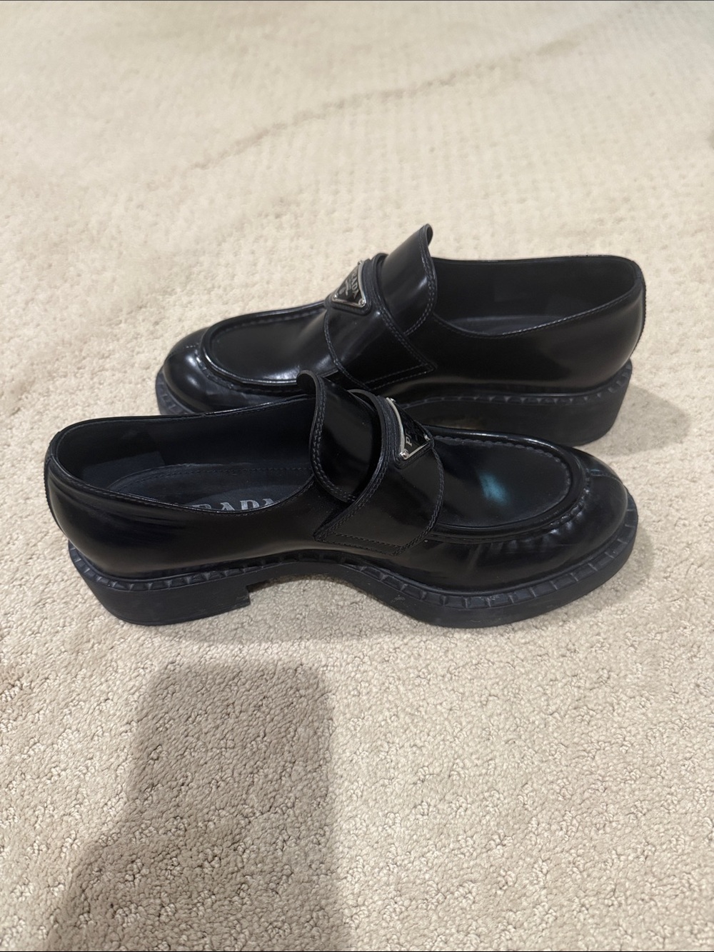 Prada Black Leather Logo Loafers - Picture 4 of 5